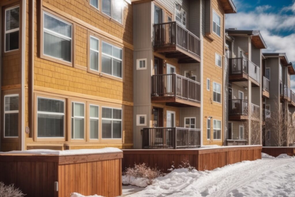 Colorado apartment complex exterior with durable siding against snowstorms and intense sun