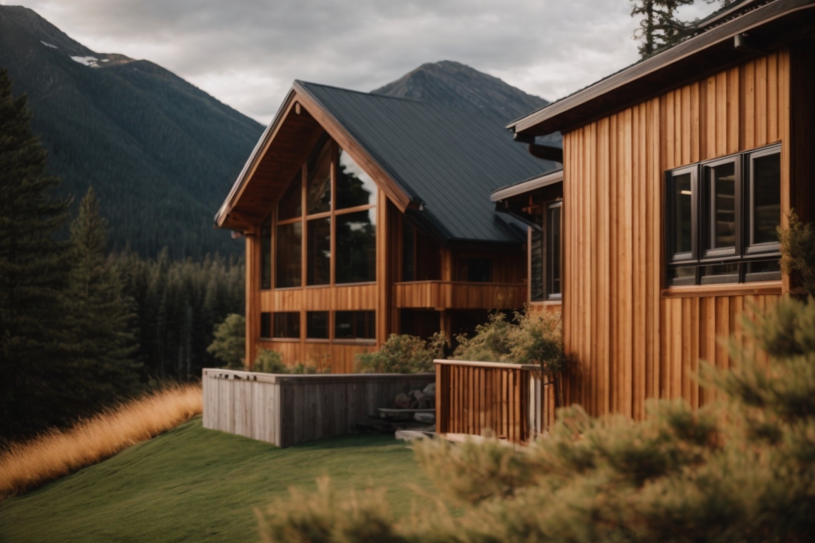 Cedar siding on a house with mountain backdrop