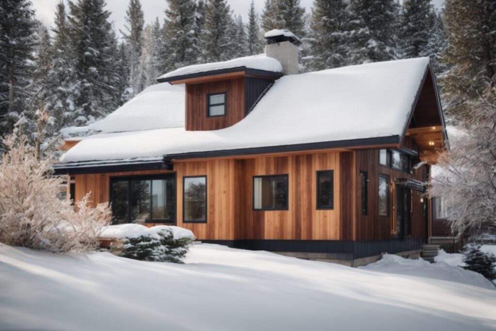 Colorado home with modern engineered wood siding in snowy landscape