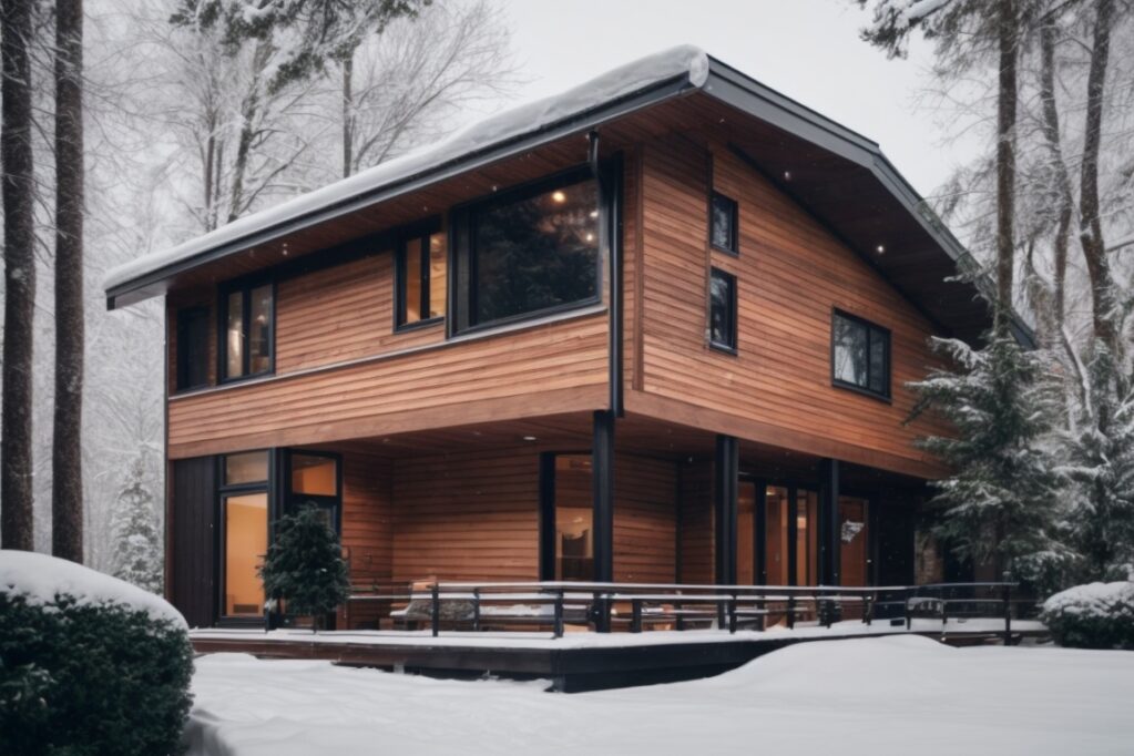 house with engineered wood siding in snowy weather